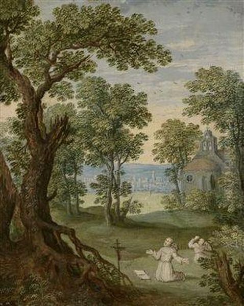 Landscape With The Stigmata Of St. Francis Of Assisi Oil Painting by Marten Ryckaert