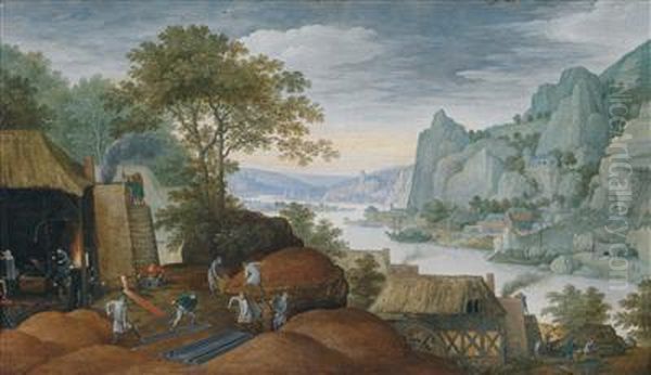 Landscape With An Iron Foundry Oil Painting by Marten Ryckaert