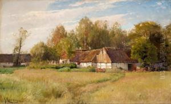 Farm In Falsterbo With Flowering Meadow Oil Painting by Gustaf Rydberg