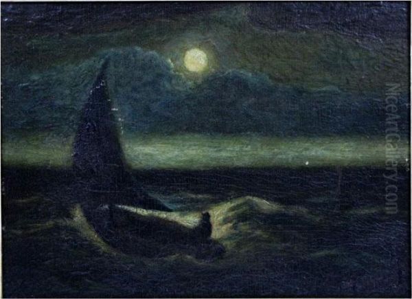 Man In Boat On Moonlit Sea Oil Painting by Albert Pinkham Ryder