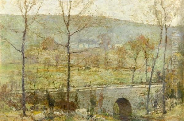 An Autumn Landscape With A Bridge Over Astream Oil Painting by Chauncey Foster Ryder