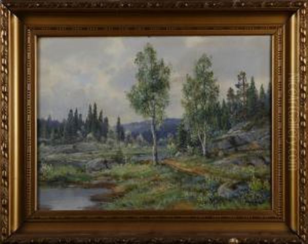 Insjolandskap Oil Painting by Thorvald Rygaard