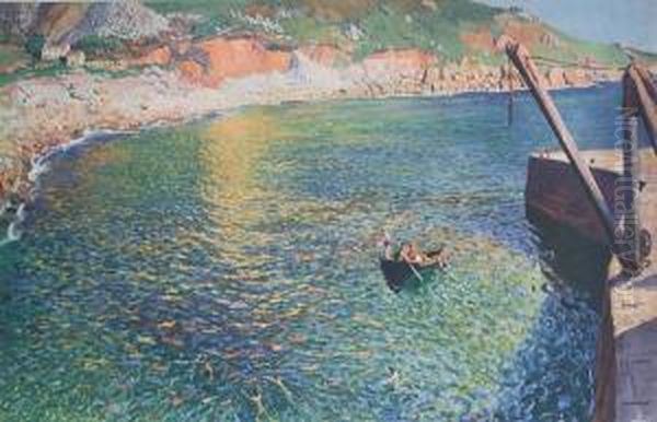 Harbour Scene, Probably Lamorna Cove,cornwall by Robert Knight Ryland