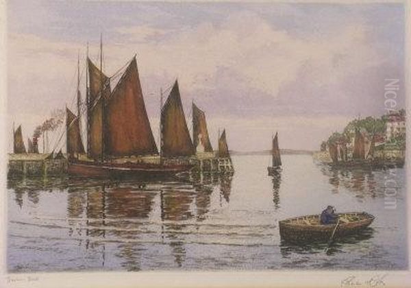 Brixham Boats Oil Painting by Charles Reuben Ryley