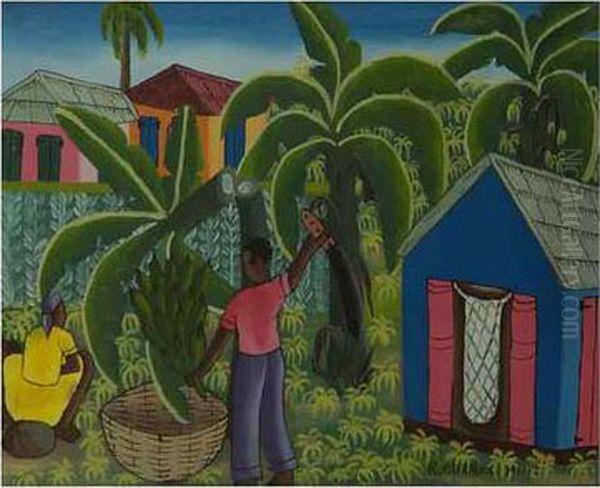 La Coupe Des Bananes A Haiti Oil Painting by Charles Reuben Ryley