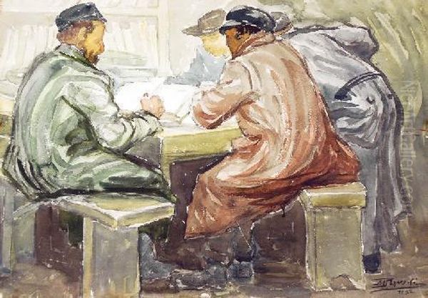 Zydzi Nad Ksiega Oil Painting by Mojzesz Rynecki