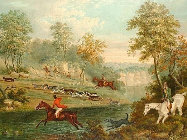 An Otter Hunt. Oil Painting by J.R. Ryott