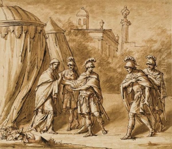 Coriolanus And His Encampment Outside Rome Oil Painting by John Michael Rysbrack