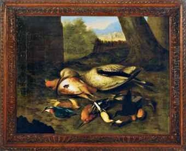 The Hunted Birds On A Forest Floor Oil Painting by Pieter Andreas Rysbrack