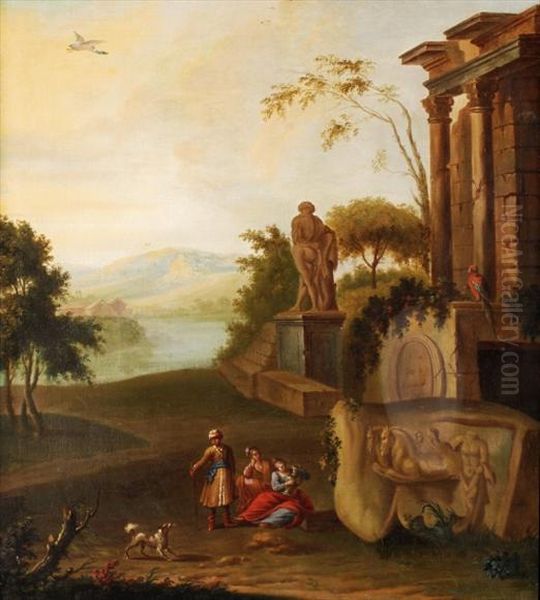 Figuresresting By Classical Ruins Oil Painting by Pieter Rysbrack