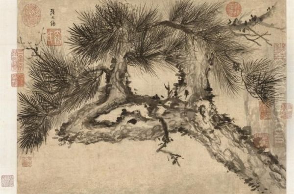 Pine Tree Oil Painting by Sa Tianxi