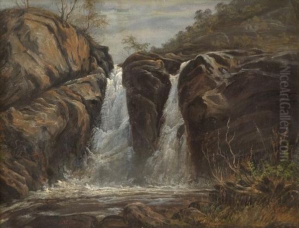 Hunderfossen Oil Painting by Carl Anton Saabye