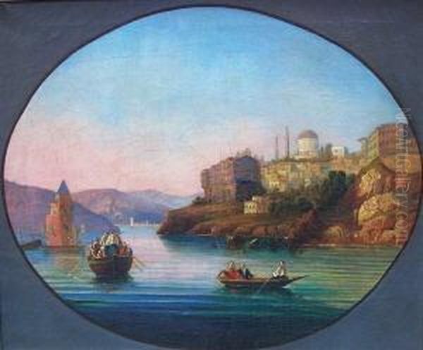 Am Bosporus - Boote Mit Personen Vor Konstantinopel Oil Painting by Carl Anton Saabye