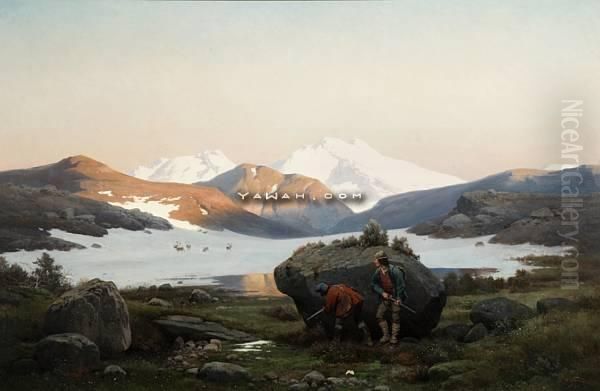 Reinsdyr Jakt Pa Vidda Oil Painting by Georg-Eduard Otto Saal