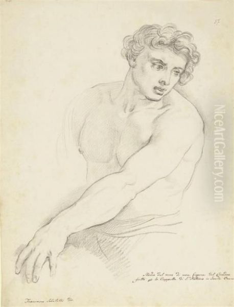 A Study Of A Man, Half-length With His Left Arm Outstretched Oil Painting by Francesco Sabatelli