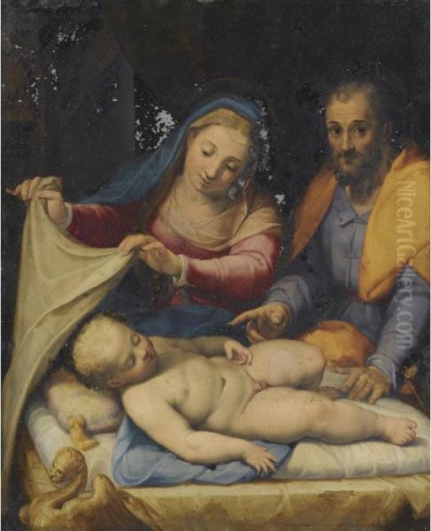 Holy Family With The Sleeping Christ Child Oil Painting by Lorenzo Sabatini