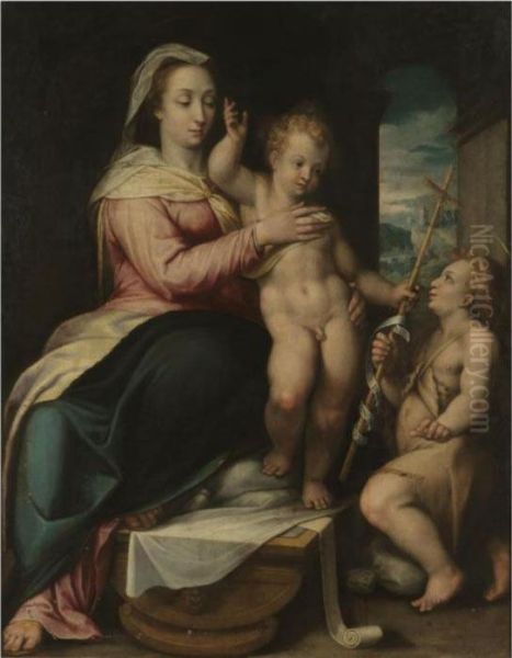 Madonna And Child With The Infant Saint John The Baptist Oil Painting by Lorenzo Sabatini