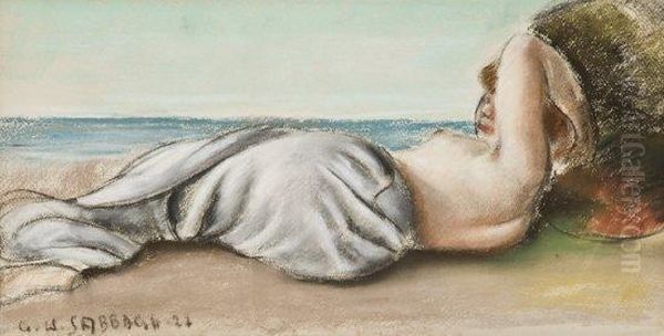 Femme Allongee Sur La Plage Oil Painting by Georges-Hanna Sabbagh