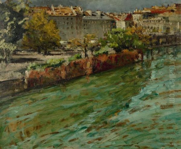 Le Rhone A Geneve Oil Painting by Georges-Hanna Sabbagh