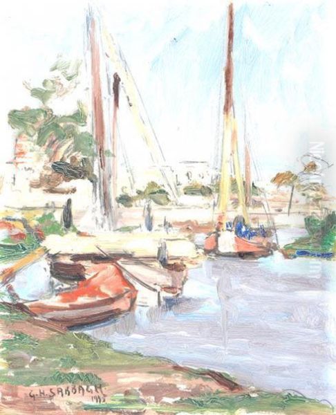 French Harbour Oil Painting by Georges-Hanna Sabbagh