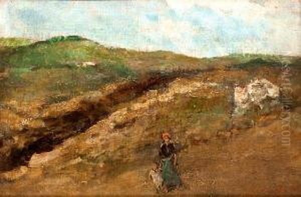 Landscape With A Woman And Child Oil Painting by Symeon Sabbides