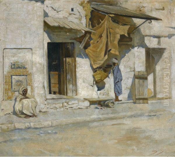 Orientalist Street Scene Oil Painting by Symeon Sabbides