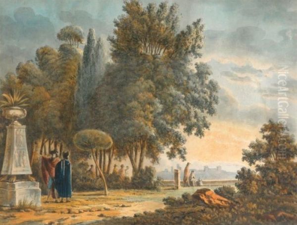 Les Jardins De La Villa Borghse A Rome Oil Painting by Jacques-Henri Sablet