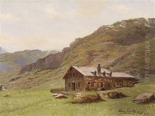 View Of The Rainer Cabin In Kaprun Oil Painting by Hans Sachs