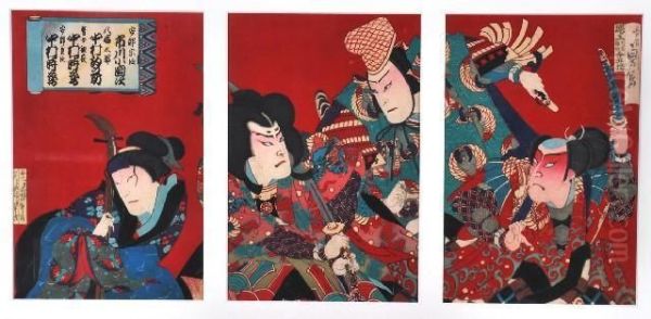 Kabuki Actors Oil Painting by Hasegawa Sadanobu