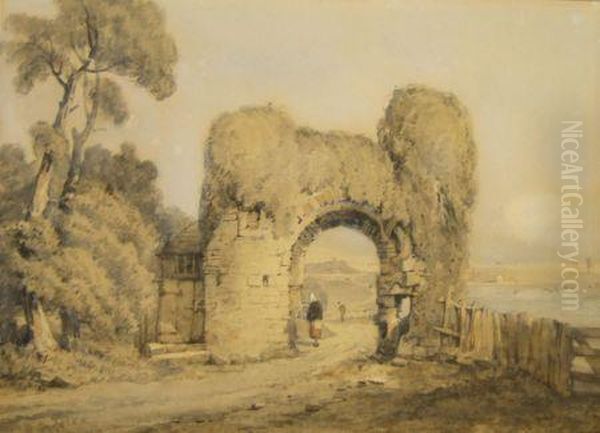 Figures By An Ancient Gateway Oil Painting by John Saddler