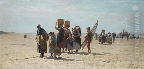 Bringing In The Catch Oil Painting by Philippe Lodowyck Jacob Sadee