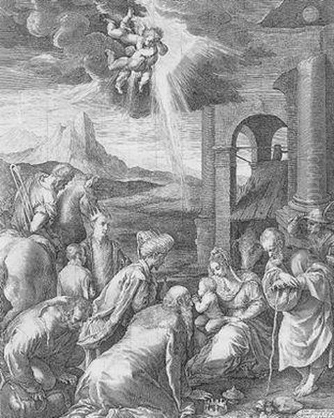 Anbetung Der Konige Oil Painting by Raphael I Sadeler