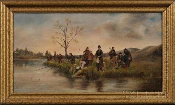 Fishing Match On The River Bank Oil Painting by Denby W. Sadler