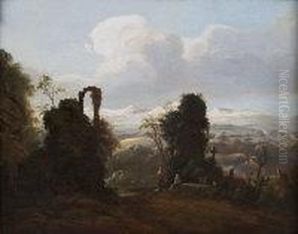 Landscape With Figures By A Wayside Cross Oil Painting by William II Sadler