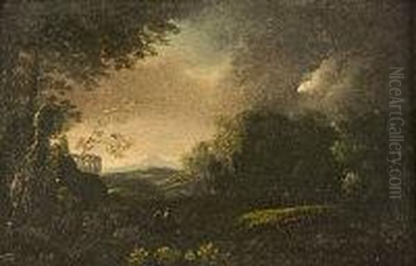 Figures Before The Sugar Loaf; Stormy Landscape Oil Painting by William II Sadler