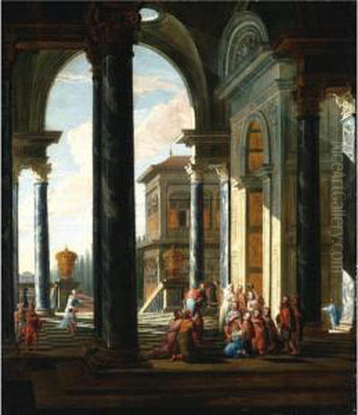 An Architectural Capriccio With Christ Healing The Sick Oil Painting by Jacobus Saeys