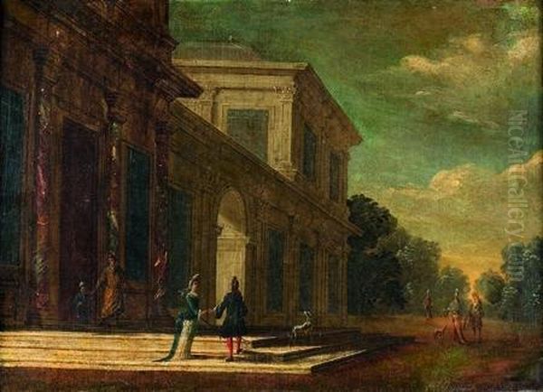 Cour De Palais Classique Animee De Personnages Oil Painting by Jacobus Saeys