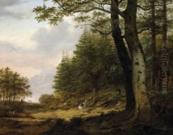 Hunter In The Forest. Signed And Dated Bottom Right: J.c.w. Safft 1824 Oil Painting by Johan Christiaan W. Safft