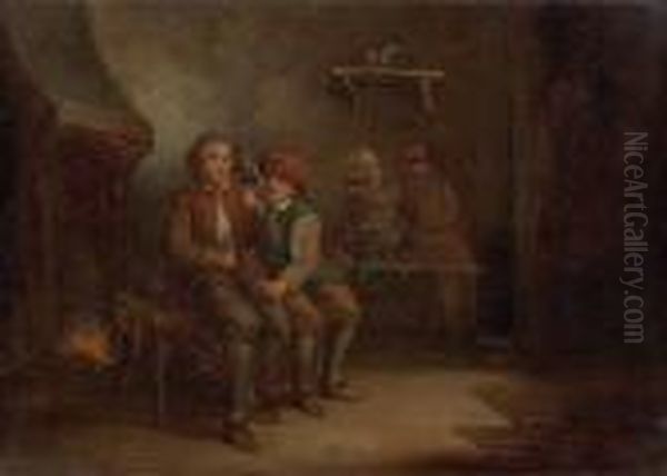 Zwei Jugendliche Pfeifenraucher Am Offenen Kamin Oil Painting by Cornelis Saftleven