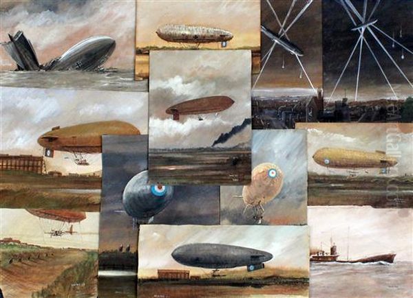 Studies Of Ww1 Army Airships Oil Painting by Henry James Sage