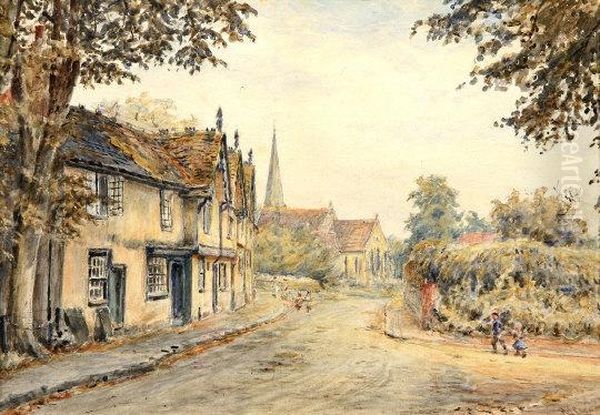 English Village Scene With Children Oil Painting by Henry James Sage