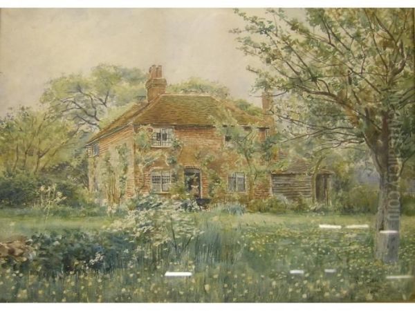 Red Bricked House With Garden Oil Painting by Henry James Sage