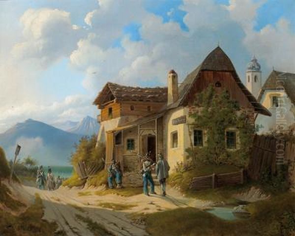 Before The Home Of The Town Justice Oil Painting by Franz Sager