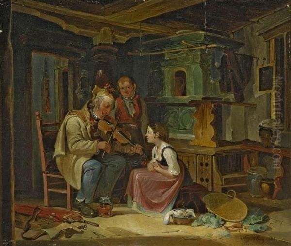 In Der Stube Oil Painting by Gottfried Hermann Sagstatter