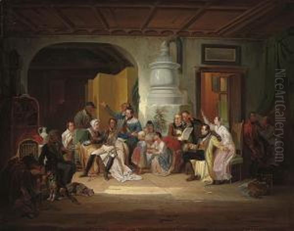 A Hesitant Reunion Oil Painting by Gottfried Hermann Sagstatter