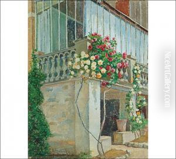 Balcony With Roses Oil Painting by Anna Sahlsten