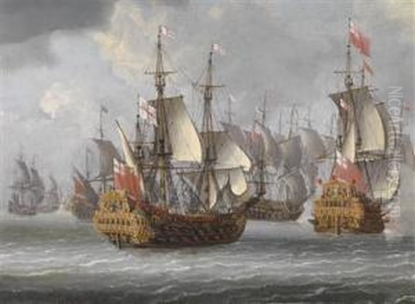 English Men-of-war Oil Painting by Isaac Sailmaker