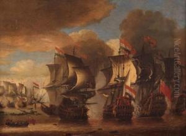 The Battle Of Sole Bay Oil Painting by Isaac Sailmaker