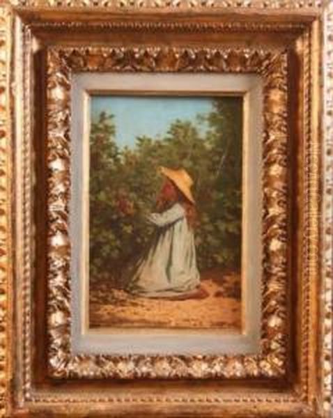 La Petite Fille Cueillant Des Baies Oil Painting by Edouard Alexandre Sain