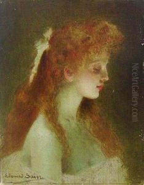 Portrait D'une Jeune Fille Rousse Oil Painting by Edouard Alexandre Sain